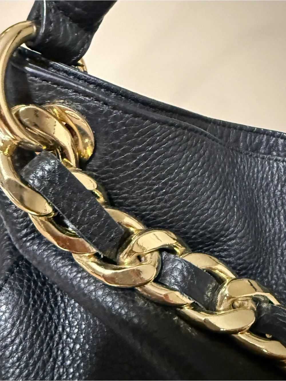 Mark & Graham Black Pebbled Leather Hobo Bag Gold Chain Shoulder Bag